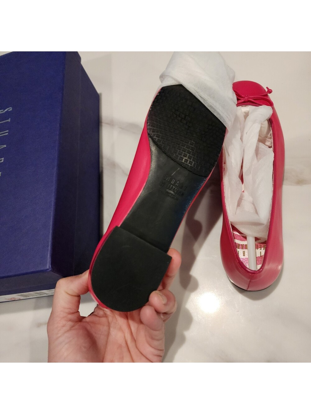 New Stuart Weitzman Stringon Begonia Pink Nappa Leather Ballet Flats Size 6 - Picture 9 of 10